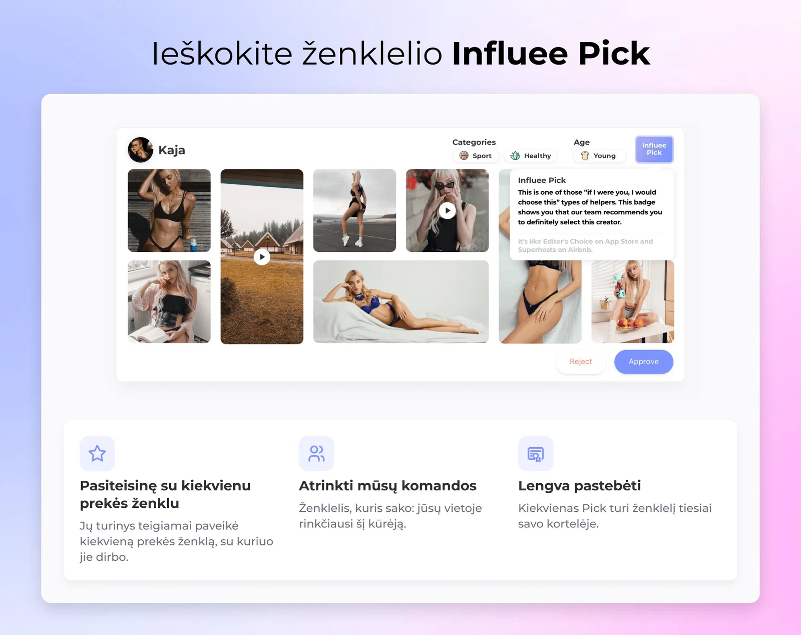 Influee Pick ženklelis kūrėjo kortelėje