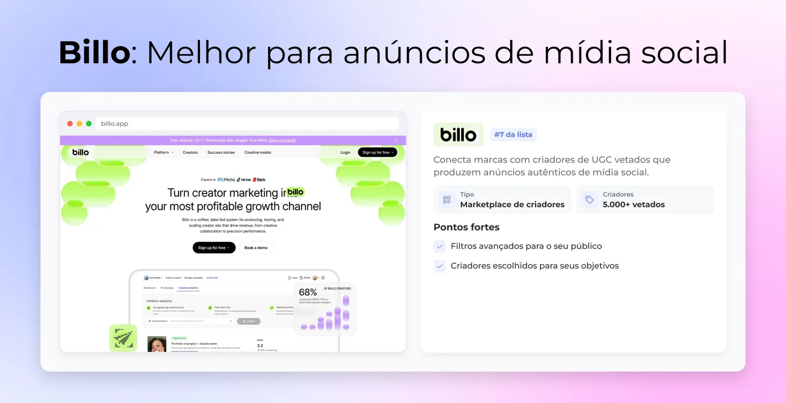 Billo: Melhor para anúncios de mídia social