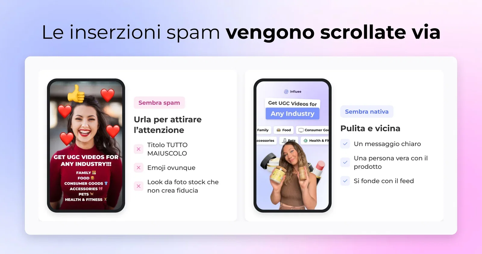 Le inserzioni spam vengono scrollate via