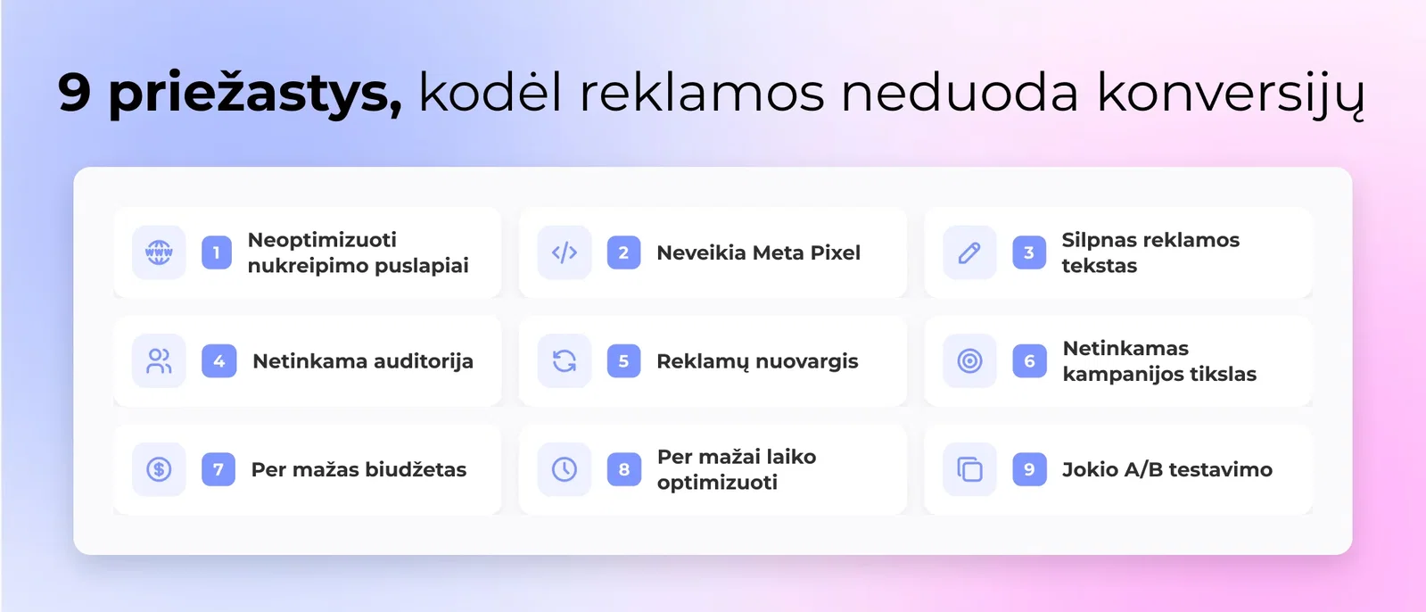 9 bendros priežastys, kodėl jūsų „Facebook" skelbimai negrąžina rezultatų