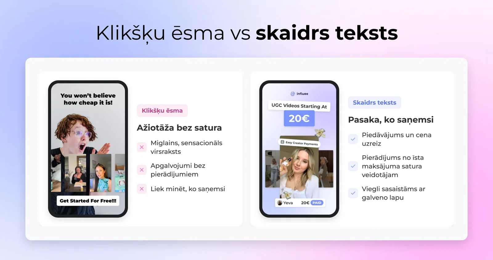 Klikšķu ēsma vs skaidrs teksts