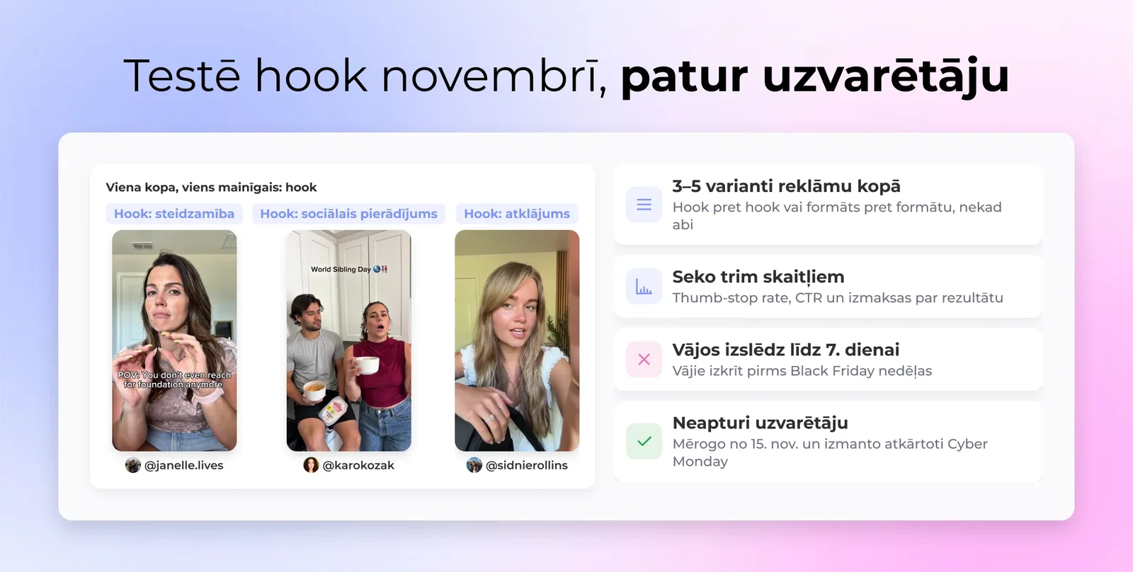 Testē āķus novembrī, patur uzvarētāju