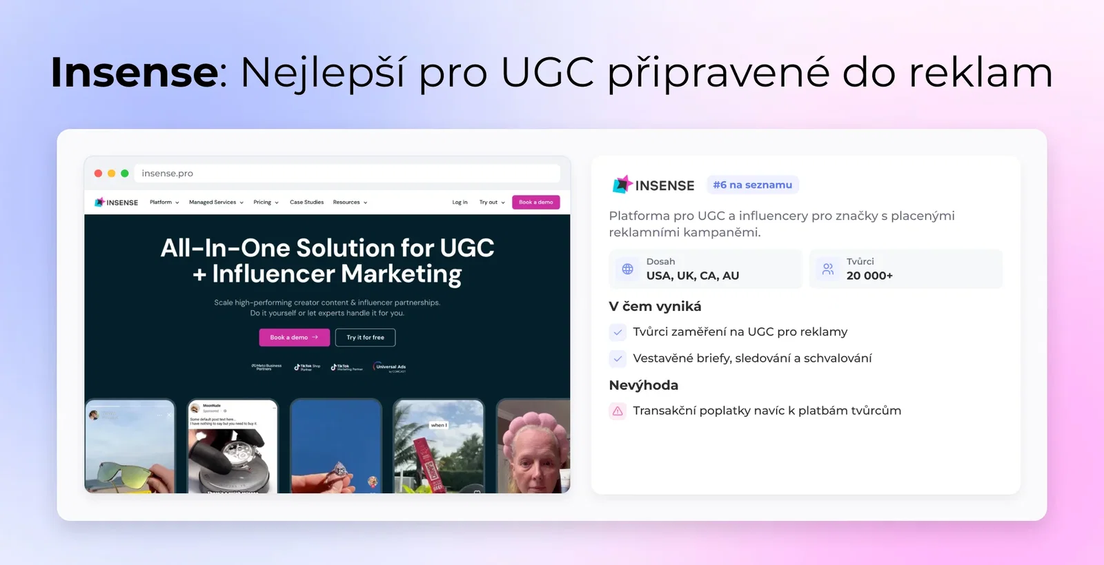 Insense: Nejlepší pro UGC připravené do reklam