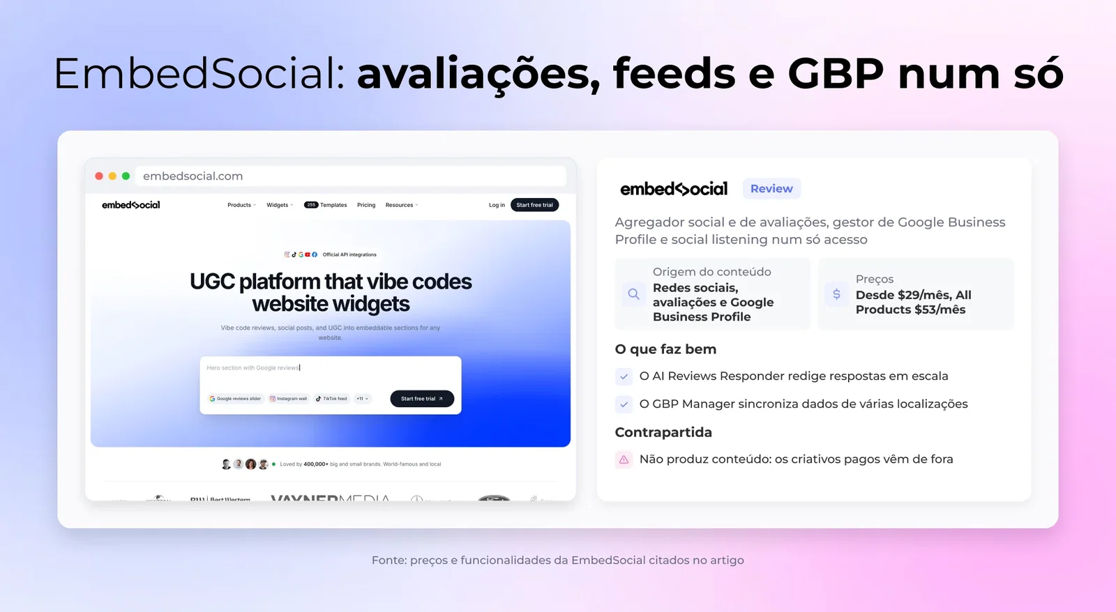 EmbedSocial: avaliações, feeds e GBP num só
