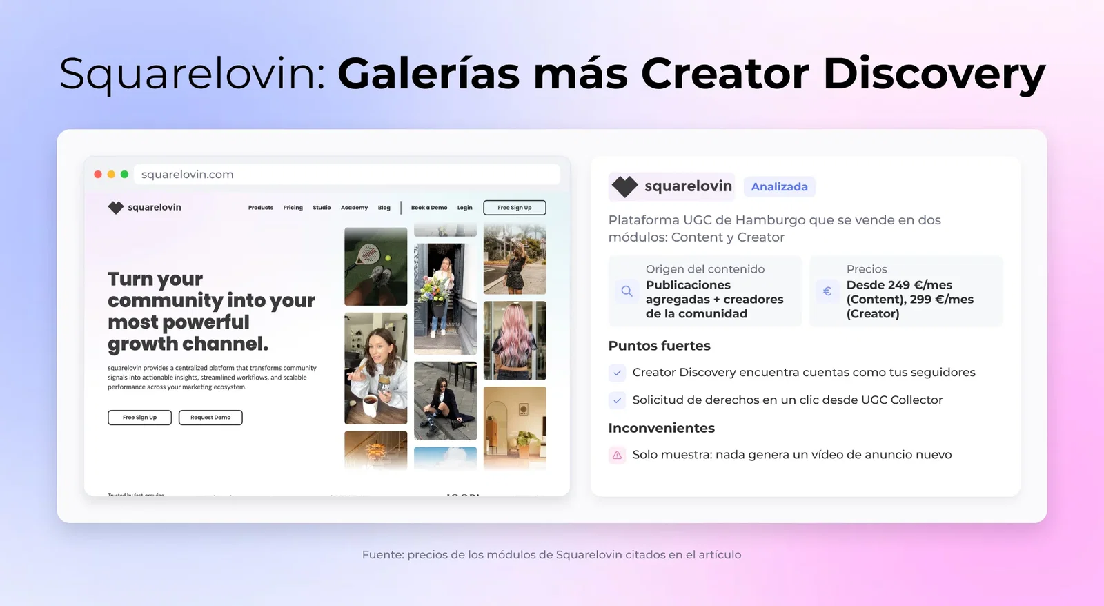 Squarelovin: Galerías más Creator Discovery