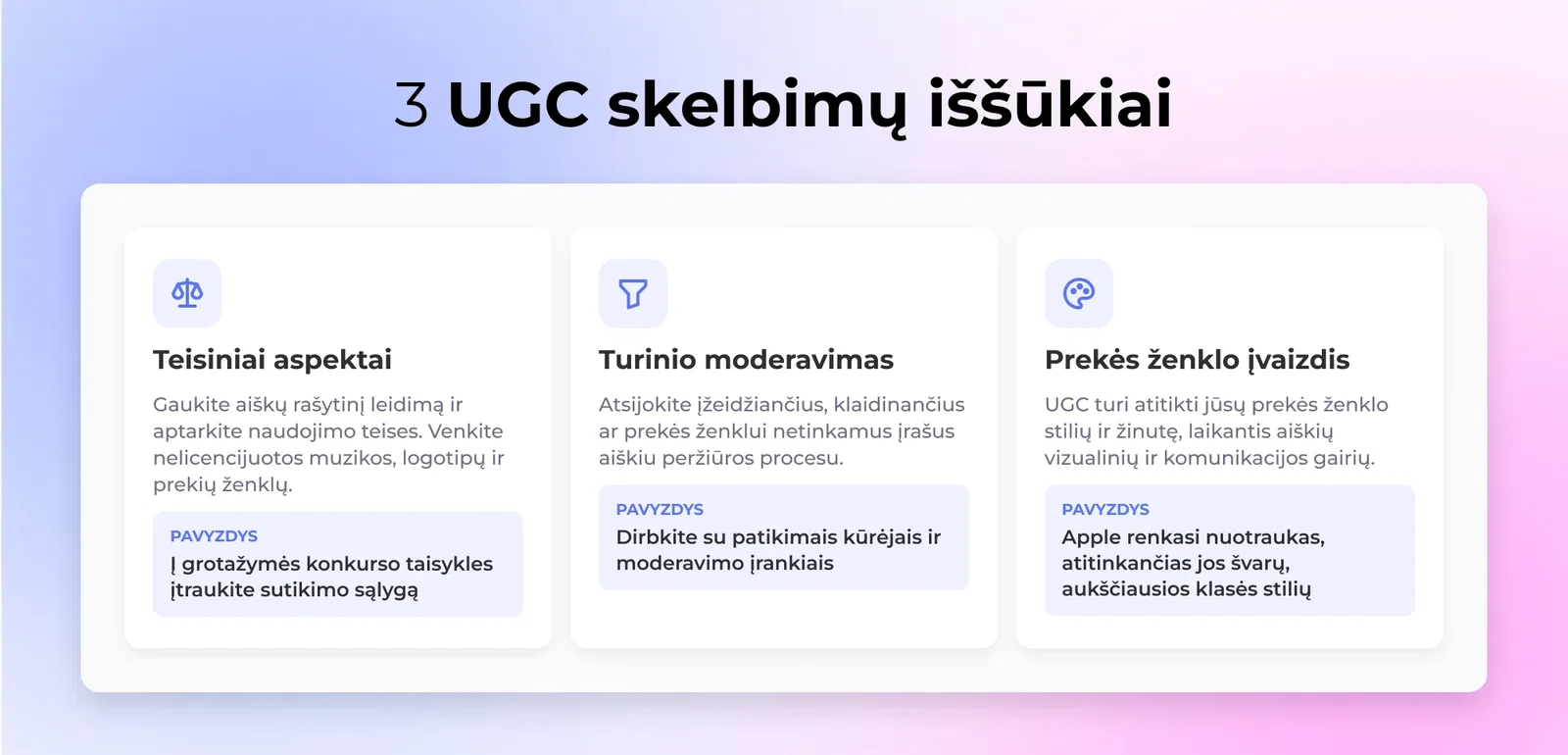 3 UGC skelbimų iššūkiai