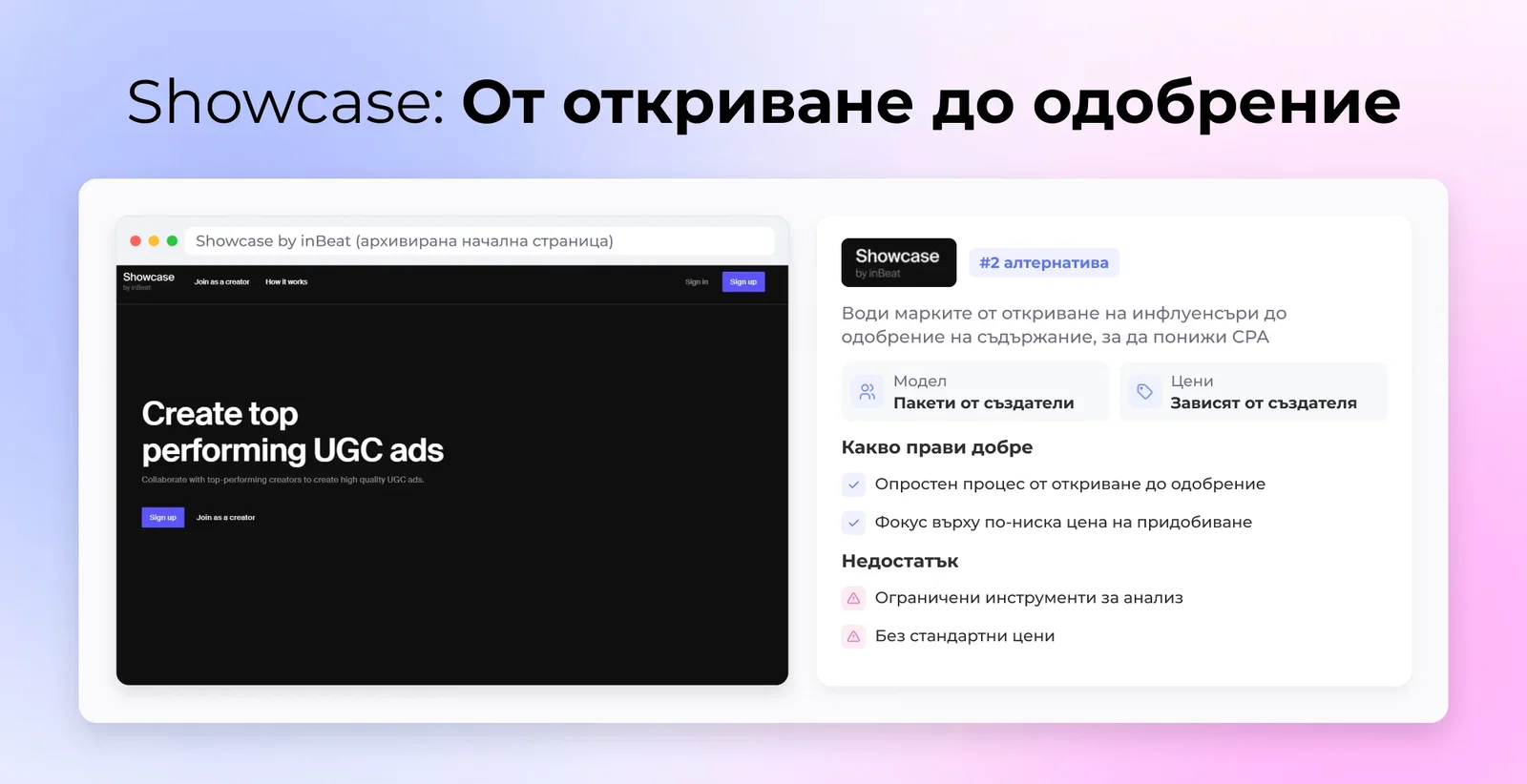 Showcase накратко: основни факти, силни страни и компромиси