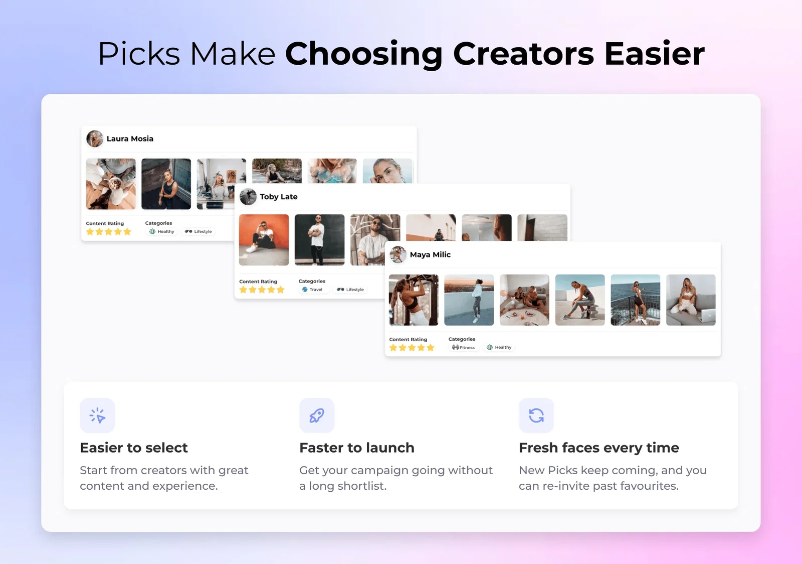 Influee Picks creator cards
