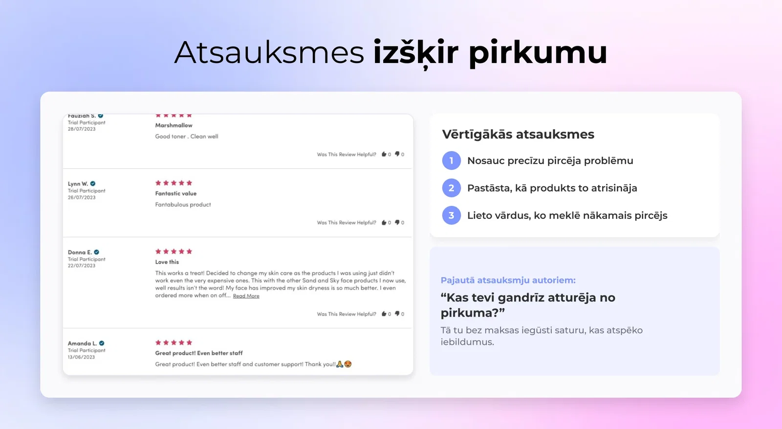 Atsauksmes izšķir pirkumu