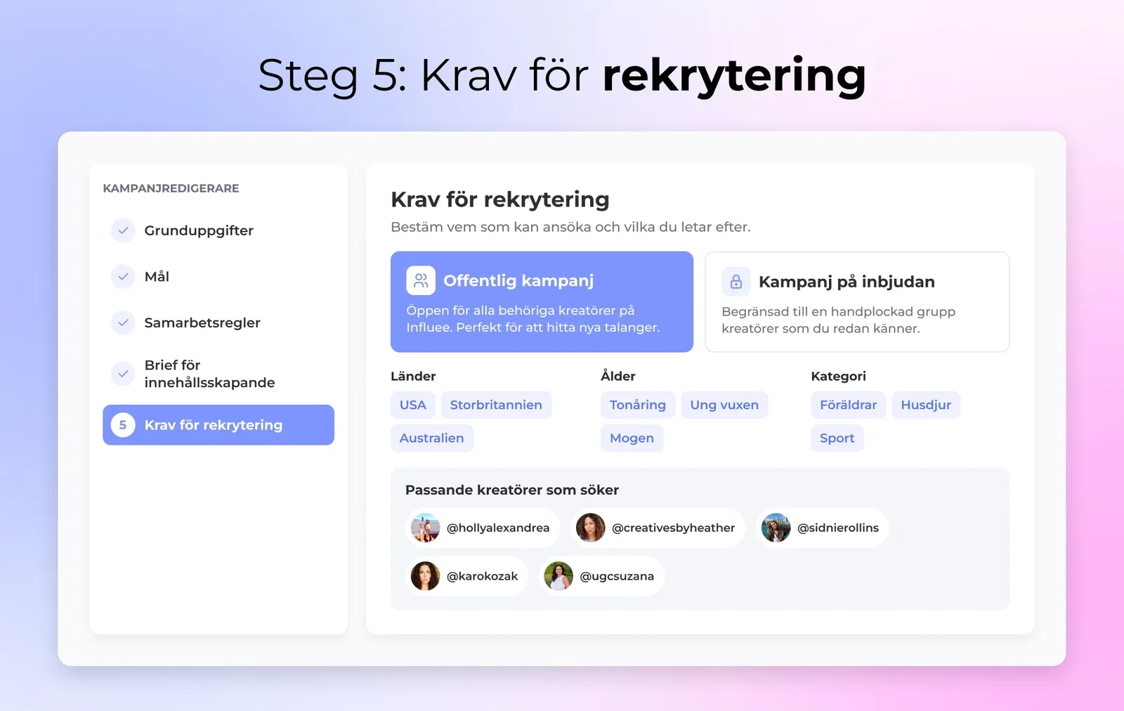 Steg 5: Krav för rekrytering