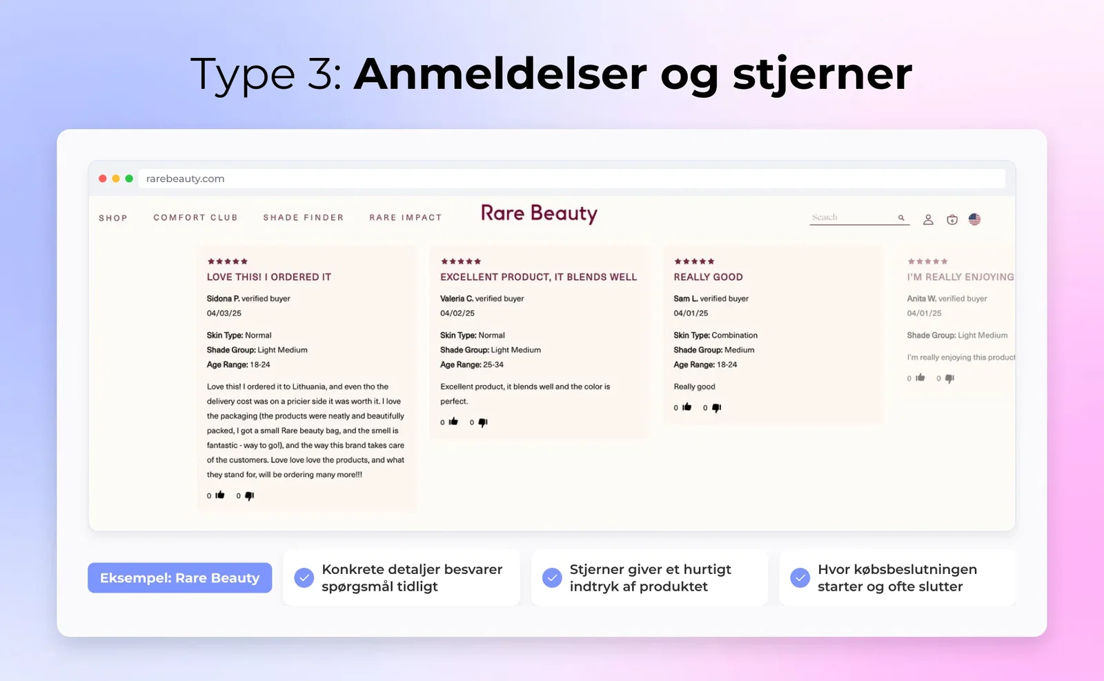 Type 3: Anmeldelser og stjerner
