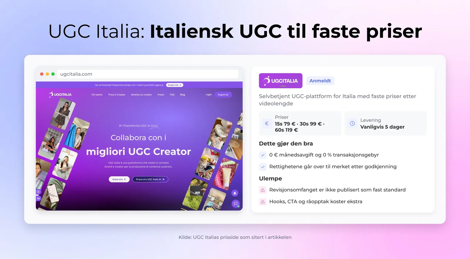 UGC Italia: Italiensk UGC til faste priser