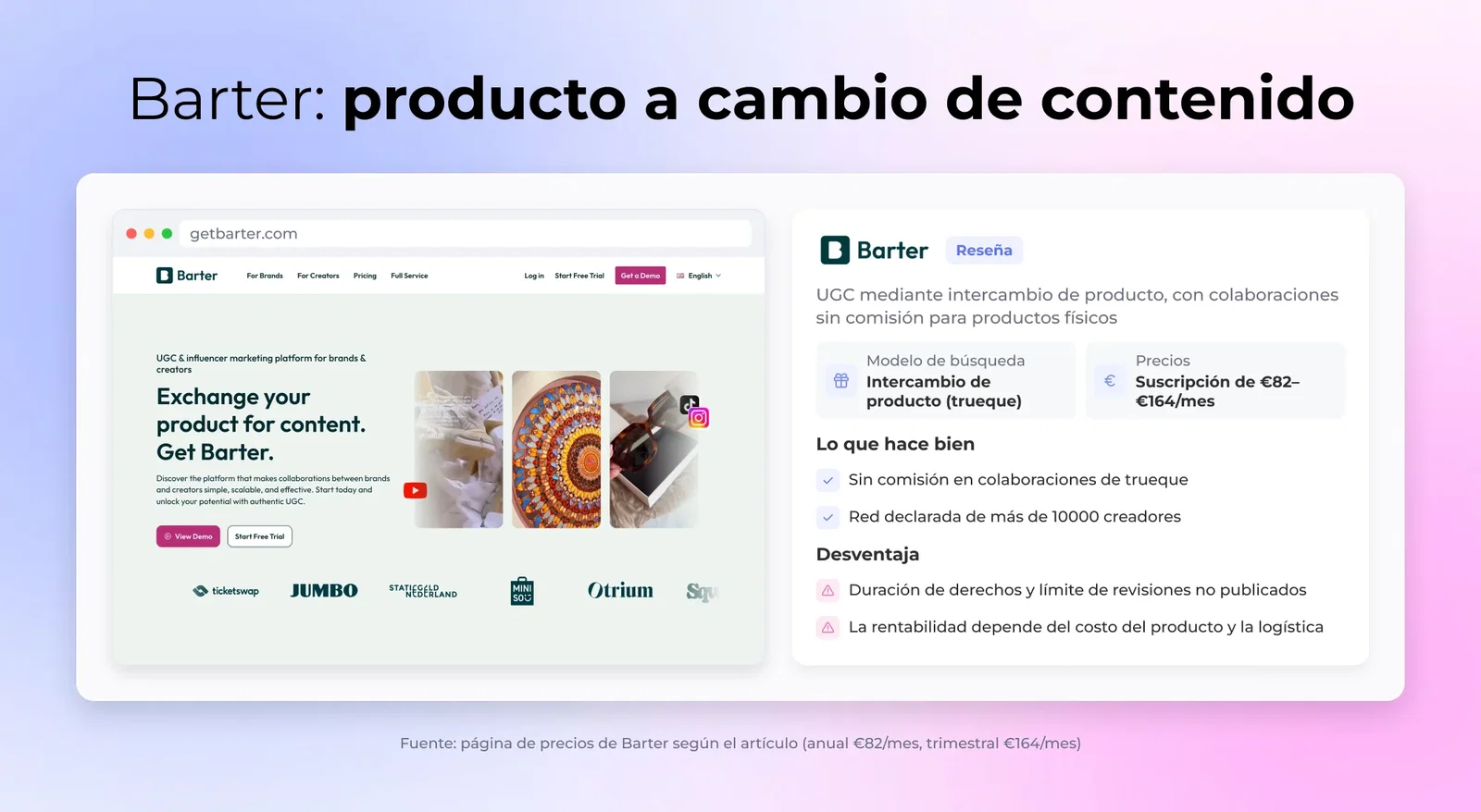 Barter: producto a cambio de contenido