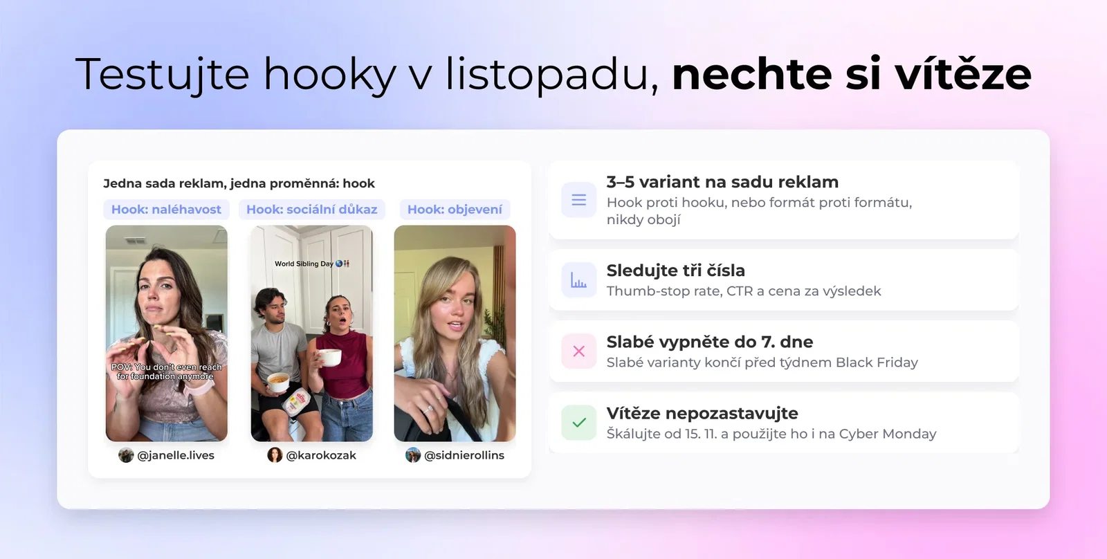 Testujte hooky v listopadu, nechte si vítěze