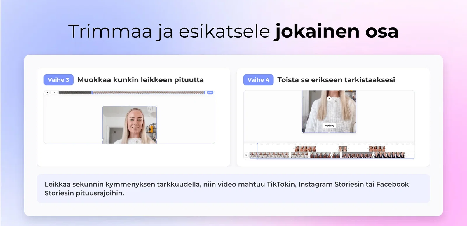 Trimmaa ja esikatsele jokainen osa