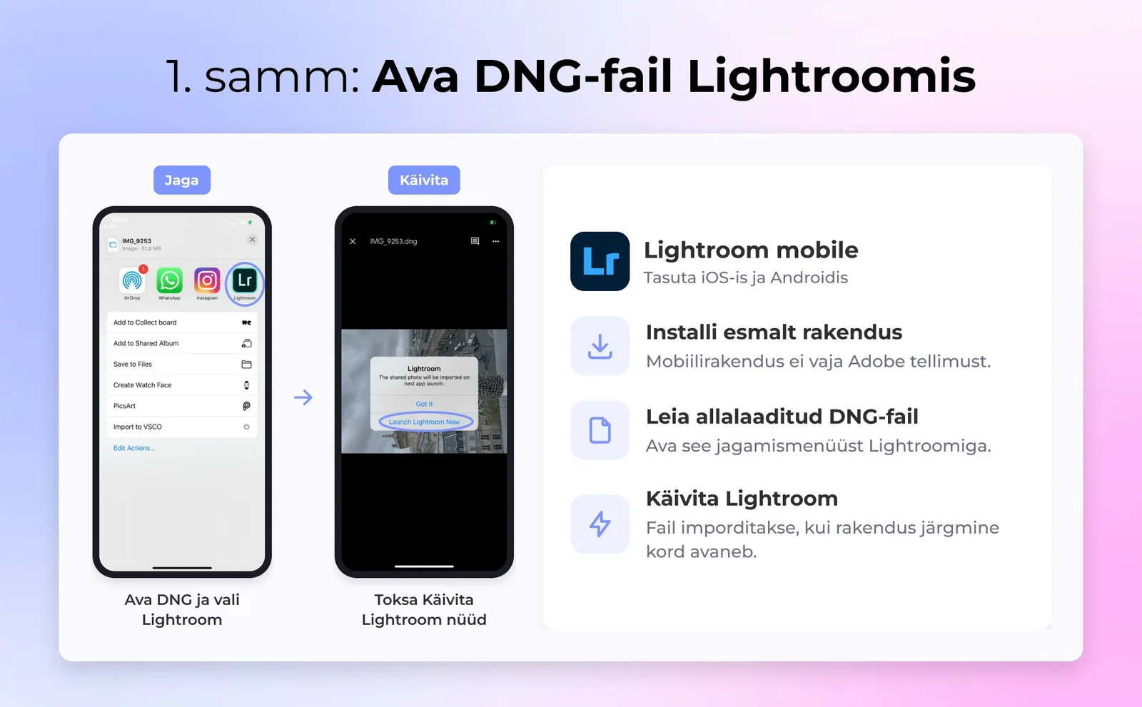1. samm: Ava DNG-fail Lightroomis