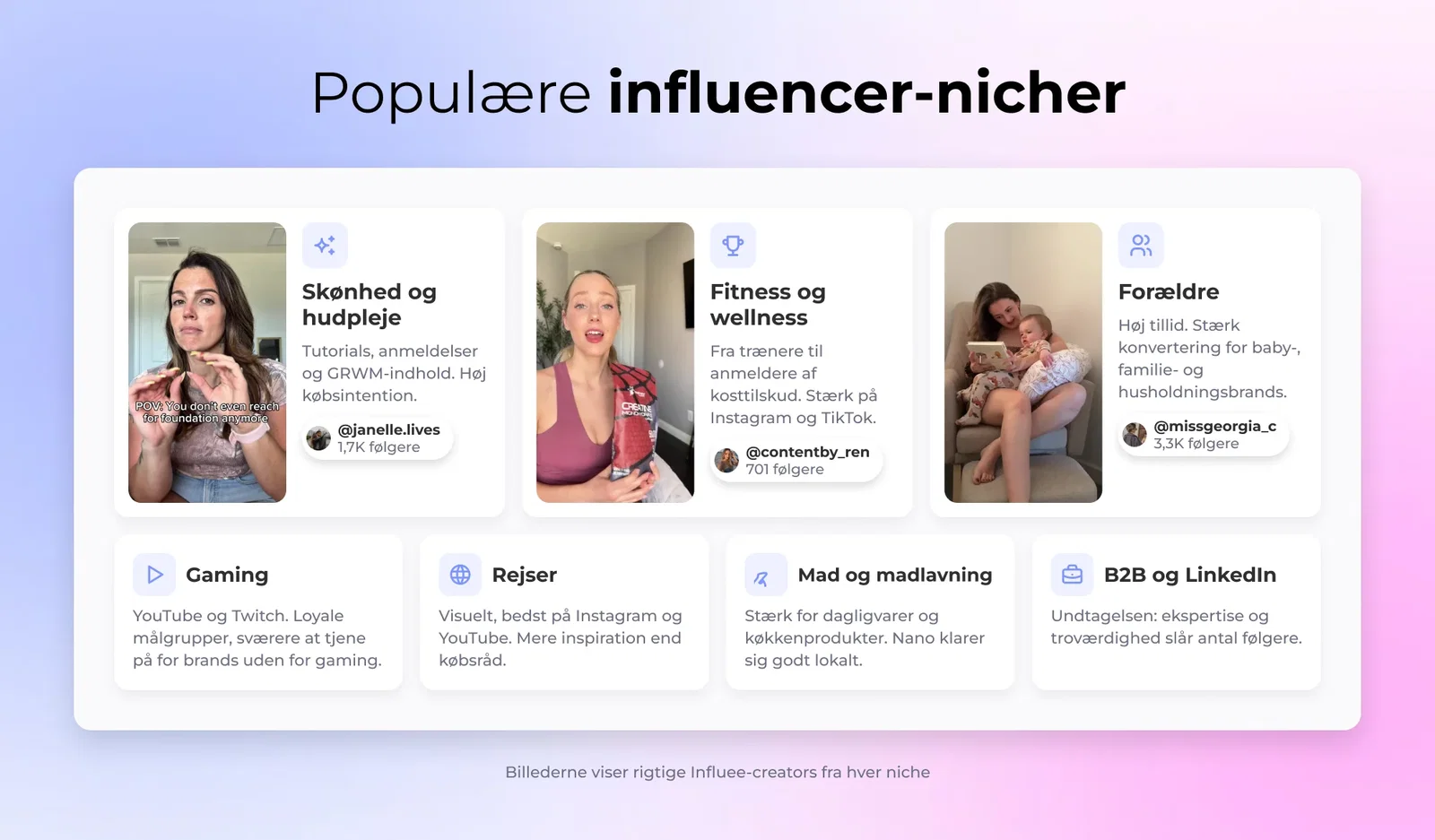 Populære influencer-nicher