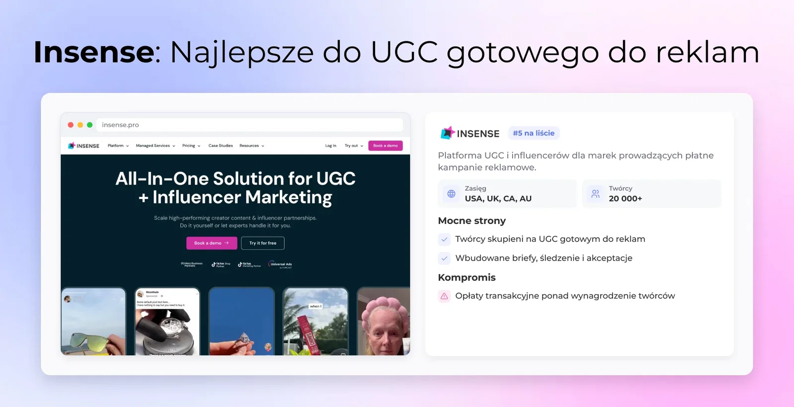Insense: Najlepsze do UGC gotowego do reklam