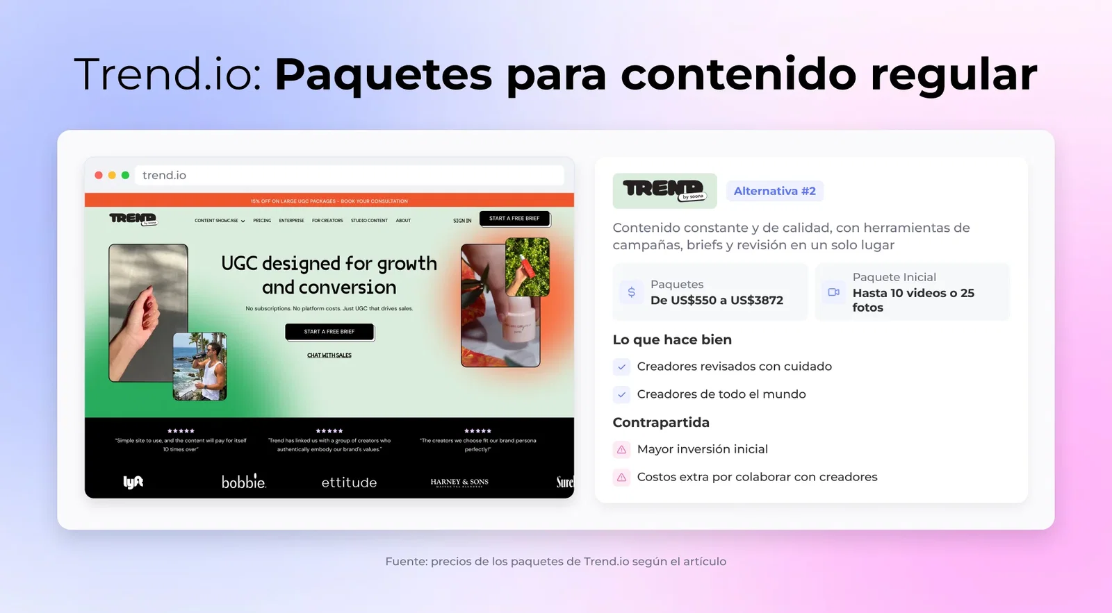 Trend.io: Paquetes para contenido regular