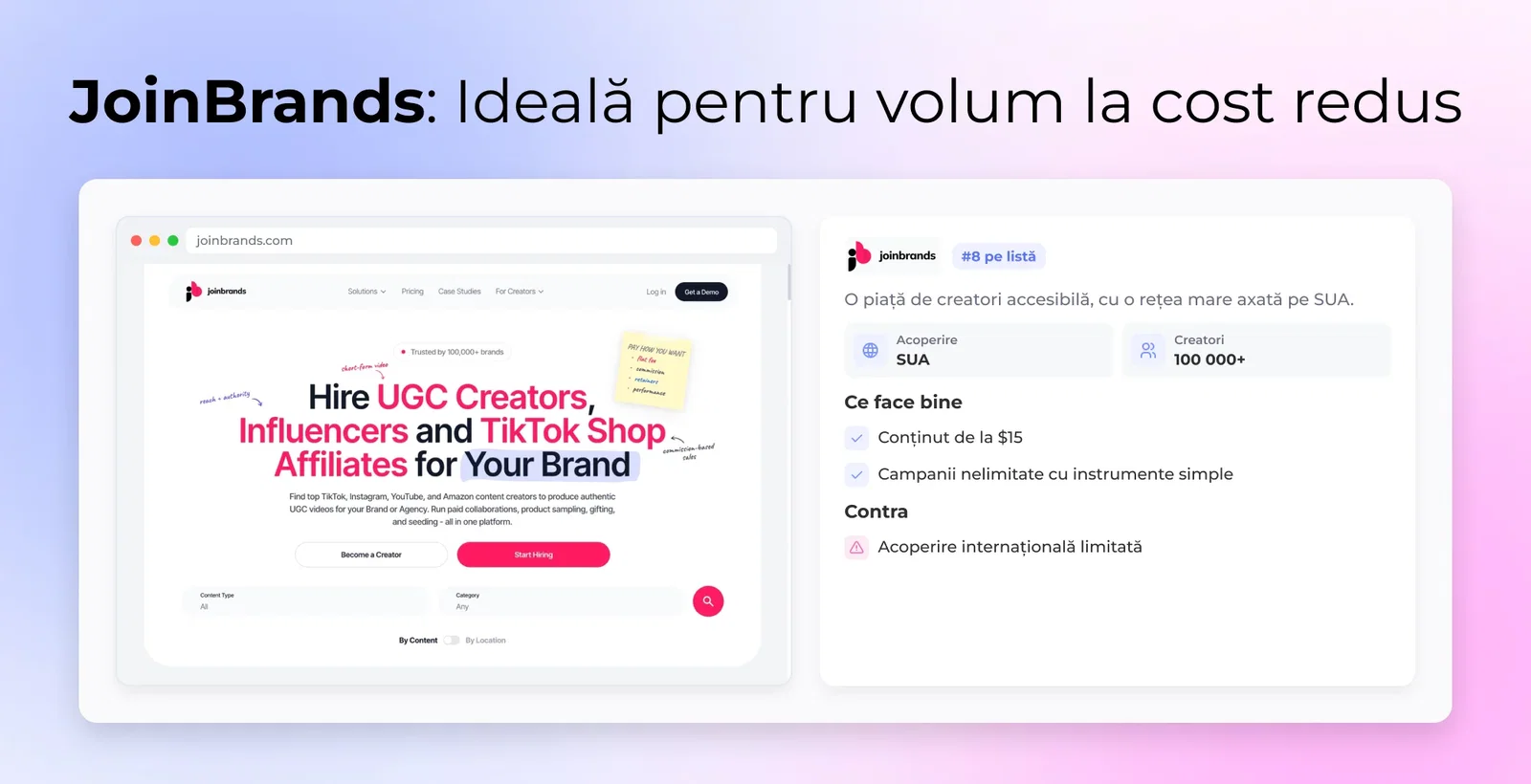 JoinBrands: Ideală pentru volum la cost redus