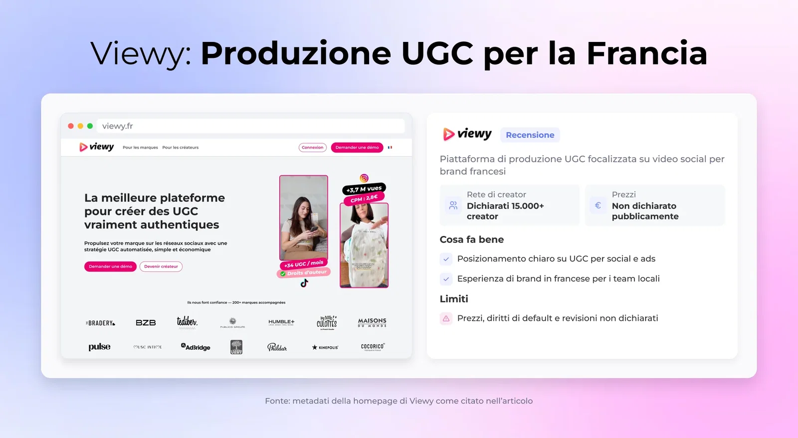 Viewy: Produzione UGC per la Francia