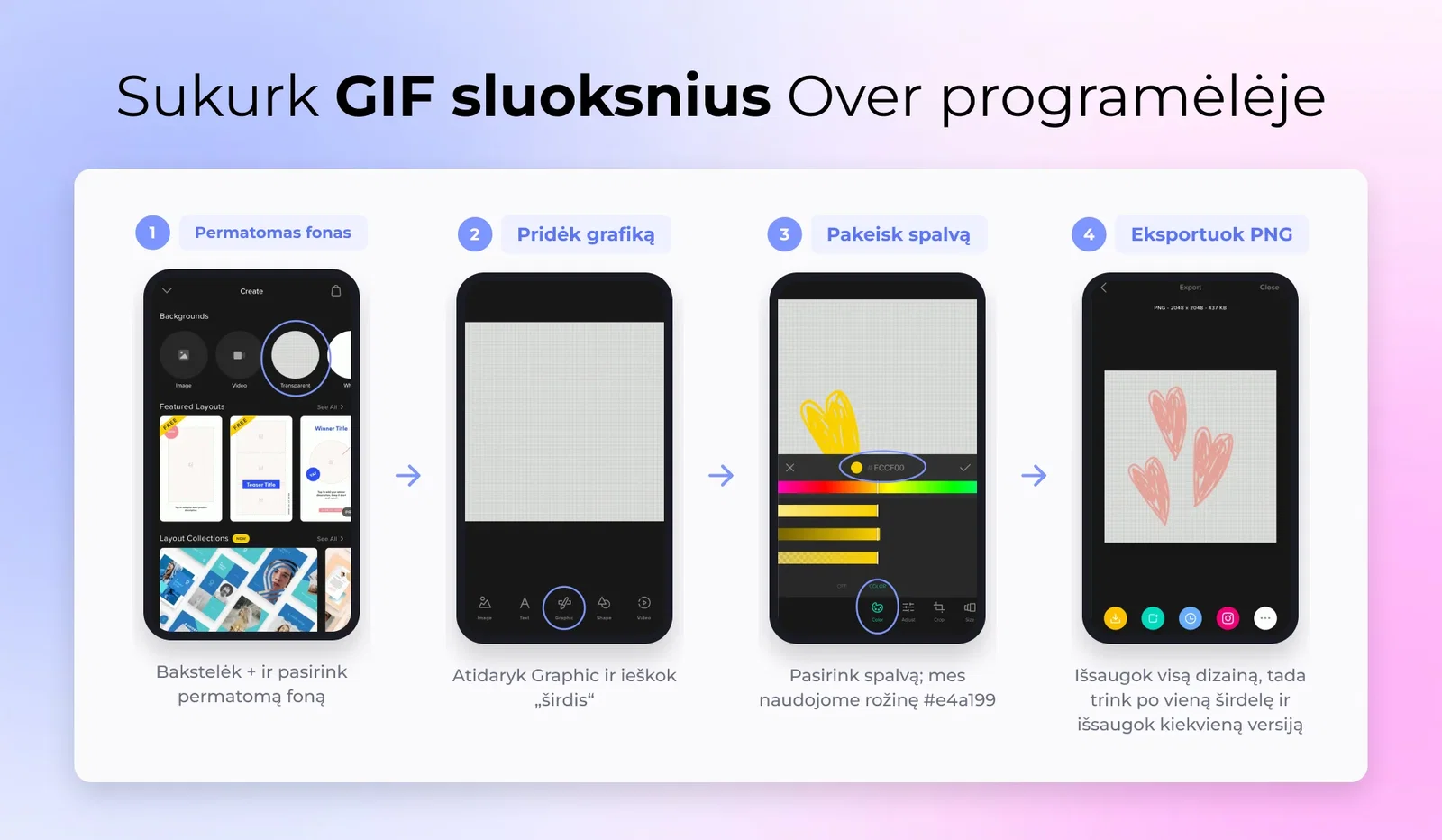 Sukurk GIF sluoksnius Over programėlėje