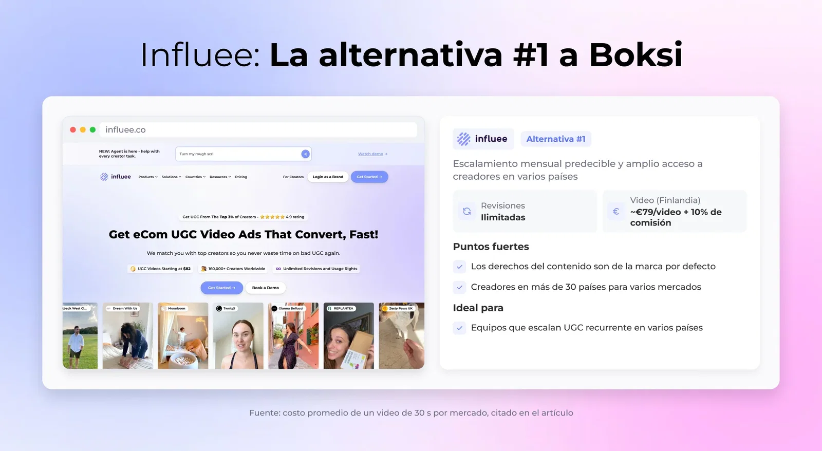 Captura de pantalla del sitio web de Influee