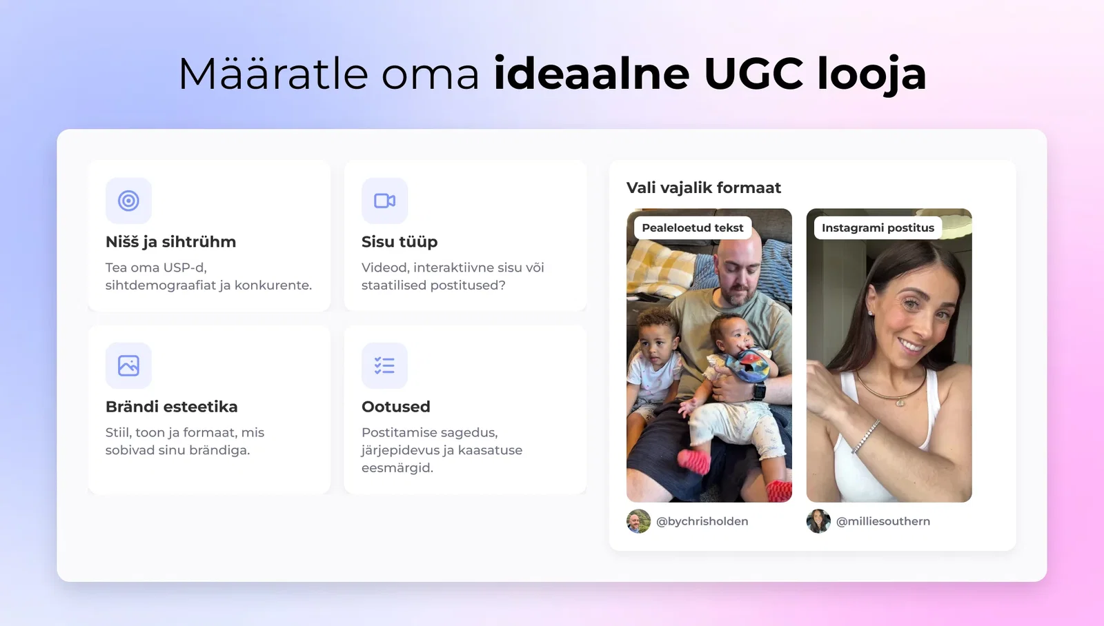 Määratle oma ideaalne UGC creator